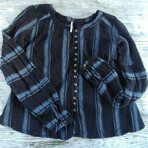 Anthro Free People flowy linen striped top